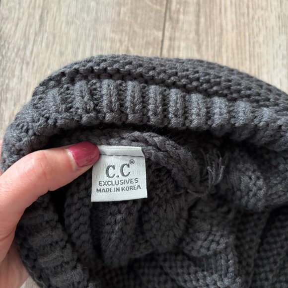 C.C Cable Knit Soft Stretch Gray Beanie with Brim - Picture 6 of 9